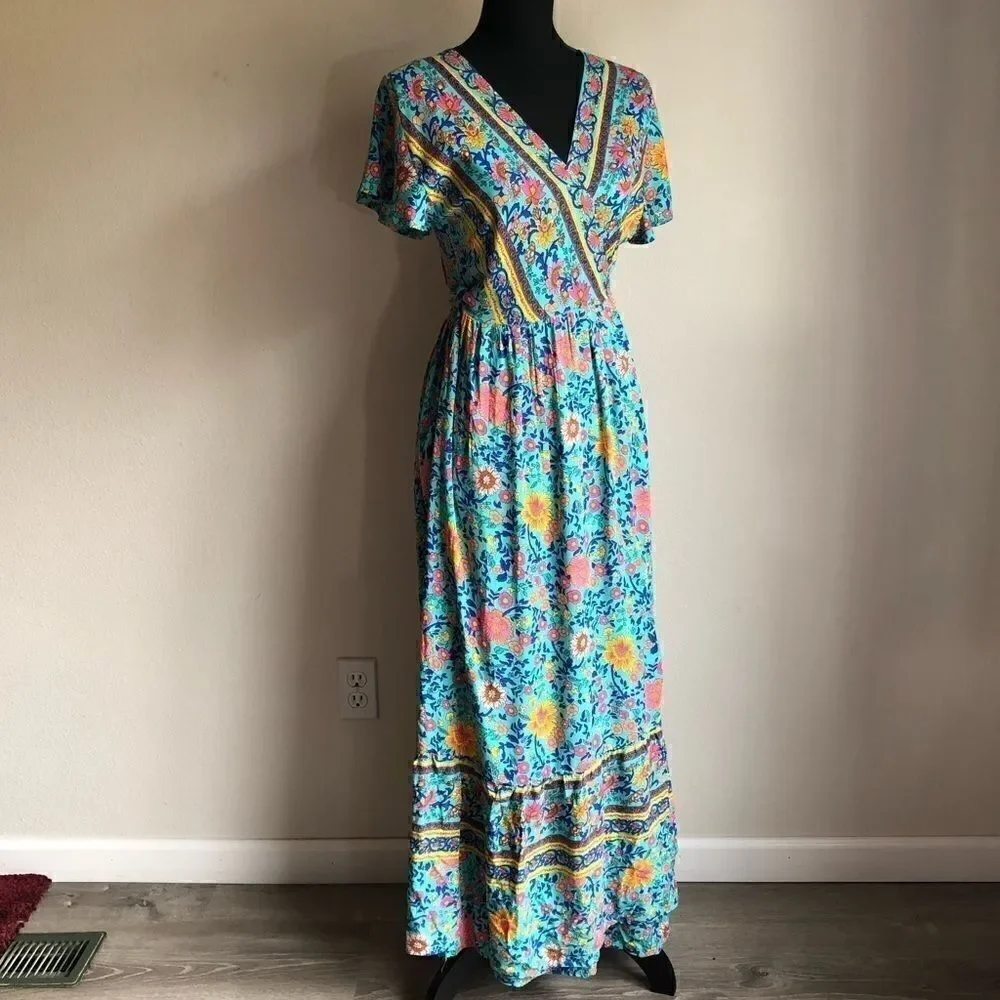 Teal Wrap Maxi Dress  - Picture 3 of 14